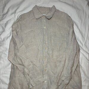 GAP Boyfriend Fit Shirt Women's Beige, Size M, Long Sleeve,  Linen, Boho,